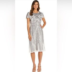R & M Richards Black and White Patterned Midi Dress